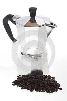 Coffee Beans and Moka on white photo