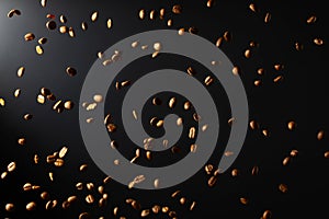 Coffee beans in motion on a black background