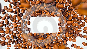 Coffee Beans with Motion Blur Falling Down, Forming Rectangular Space for Text or Logo - 3D Illustration