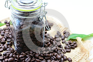 Coffee beans from the mountains of Colombia displayed in containers