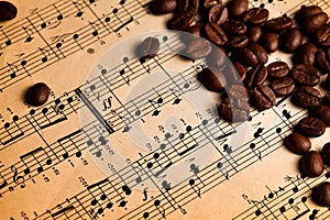 Coffee beans on musical score