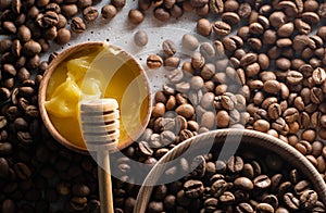 coffee beans and natural honey