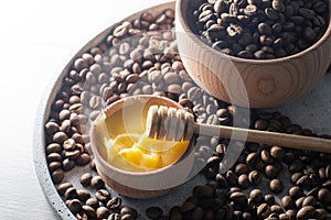 coffee beans and natural honey