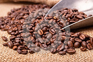 Coffee beans and an old scoop