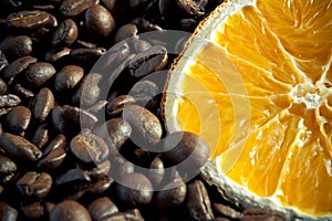 Coffee beans with orange photo