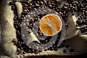 Coffee beans with orange photo