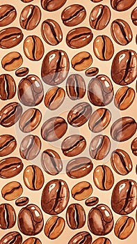 Coffee Beans Pattern on Beige Background