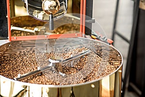 Coffee beans in the roaster machine