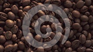 Coffee beans rotation in the slowed-down movement macro.