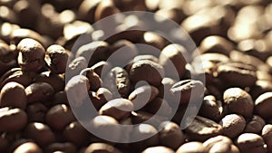 Coffee beans rotation in the slowed-down movement macro.