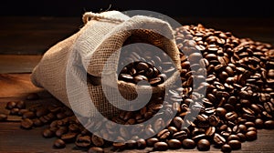 Coffee beans in rustic sack