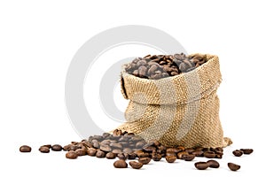 Coffee beans in sack bag