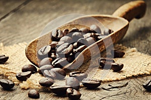 Coffee beans in scoop