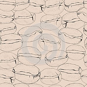 Coffee beans seamless pattern hand drawn beige background vector