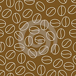 Coffee beans seamless pattern, vector background. Repeated dark brown texture for cafe menu, shop wrapping paper. Flat