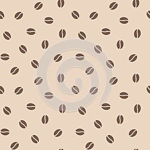 Coffee beans seamless pattern, vector background. Repeated light brown texture for cafe menu, shop wrapping paper