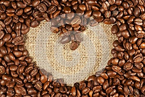 Coffee beans in the shape of heart