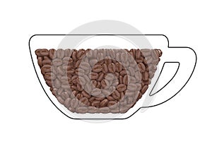Coffee Beans in simple drawing cup. 3d Rendering