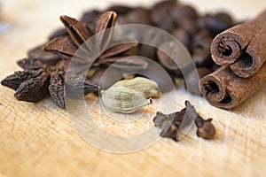 Coffee beans with spices