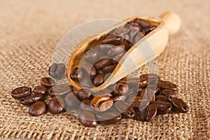 Coffee Beans Spilling from a Scoop