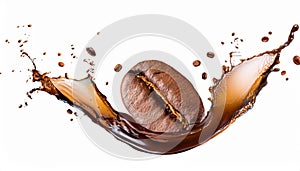 Coffee beans with splash isolated on white background