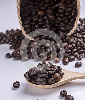 Coffee beans in a spoon