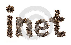 Coffee beans stacked to form the word inet