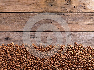 Coffee beans on table top view shoot