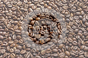 Coffee beans tecture background with text and heart.