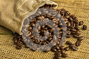 coffee beans on textured burlap