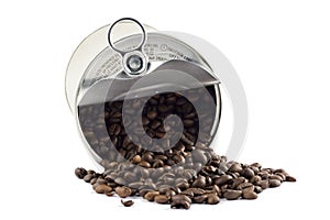 Coffee beans in tin can isolated