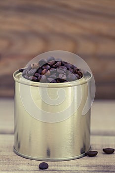 Coffee beans in a tin can