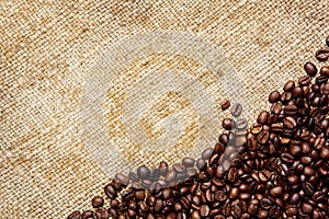 Coffee beans on traditional sack textile