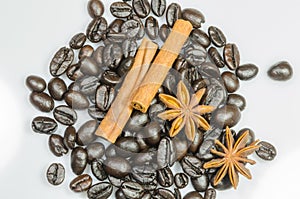 Coffee beans whit cinnamon and anise