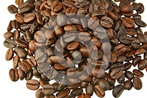 Coffee beans on a white background.