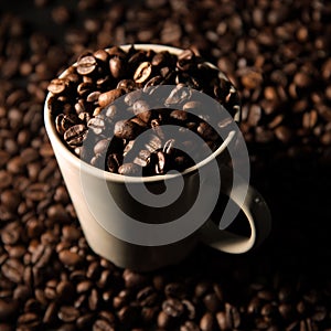 Coffee Beans in White Ceramic Mug