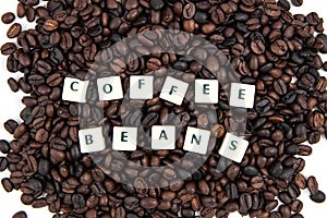 COFFEE BEANS white cube text AND coffee beans background