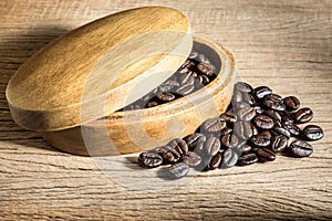 Coffee beans in wood box