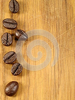 Coffee beans on the wooden desk