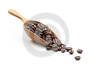 Coffee beans on wooden scoop