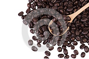 Coffee beans on wooden spoon
