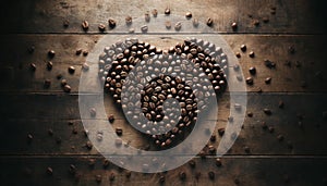 coffee beens heart on kitchen backgroun