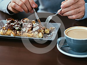 Coffee belgian waffle food drink breakfast habit