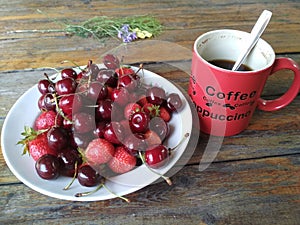 Coffee and berries on the breakfast