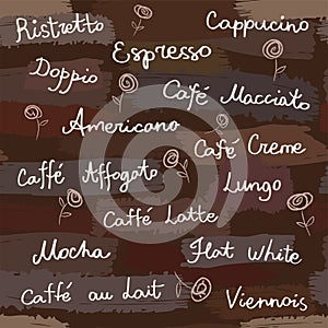 Coffee beverages seamless pattern