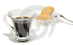 Coffee with biscuits on a white background.