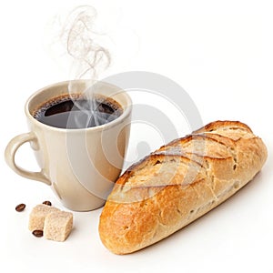 Coffee and Bread on White Background