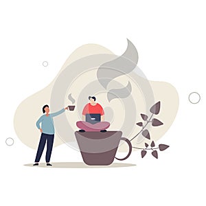 Coffee break, business discussion while having coffee or brainstorming after meeting break concept.flat vector illustration
