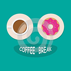 Coffee Break concept, coffee cup and sweet donut, vector, illustration