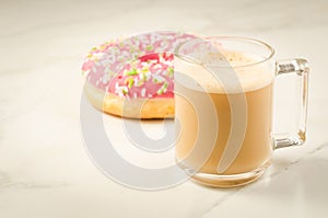 Coffee break with fresh sugary donut/Coffee break with fresh sug